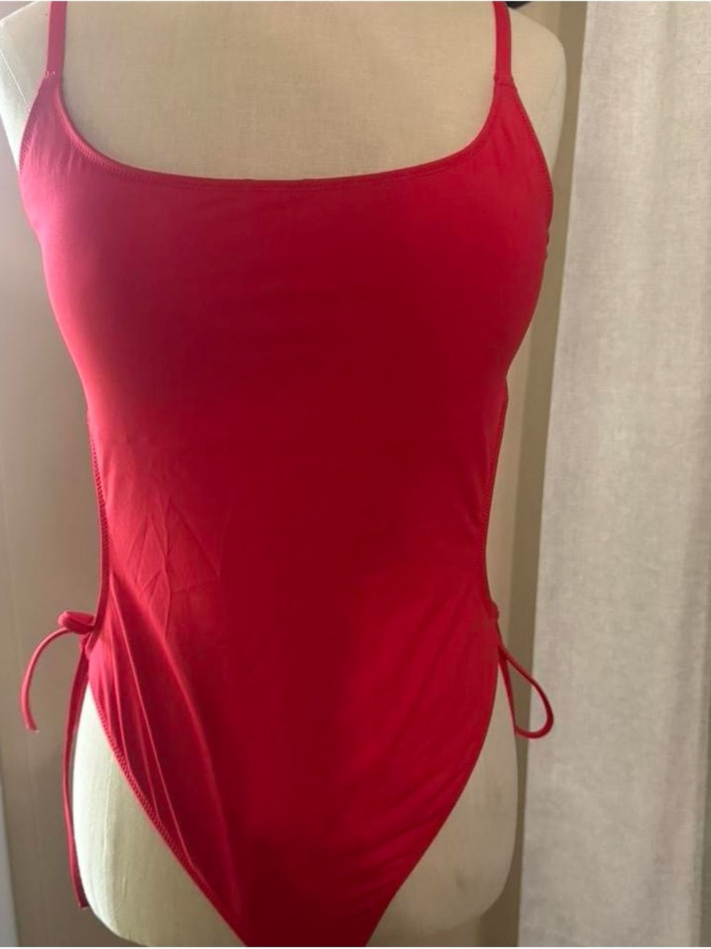 Sleek Red Scoop One-Piece Swimsuit with Side Ties